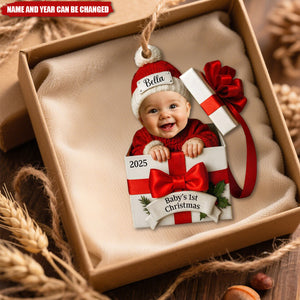 Baby’s First Christmas Gift Box Ornament - Custom Name & Year