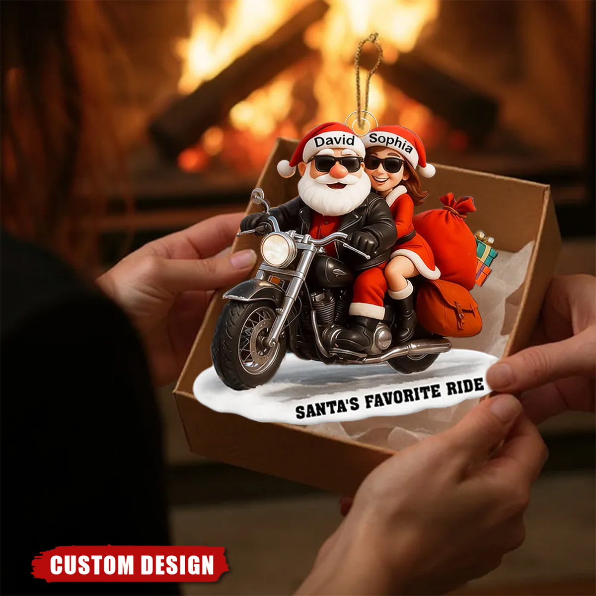 Personalized Santa Biker Couple Ornament – Custom Names Christmas Gift 2025