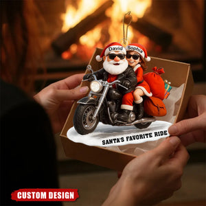 Personalized Santa Biker Couple Ornament – Custom Names Christmas Gift 2025