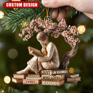 Personalized “Just A Girl Who Loves Books” Ornament – Custom Name Book Lover Gift for Readers