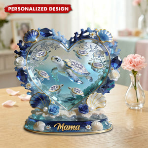 Ocean-Inspired Custom Sea Turtle Family Names Plaque – Gift for Mom, Grandma & Family