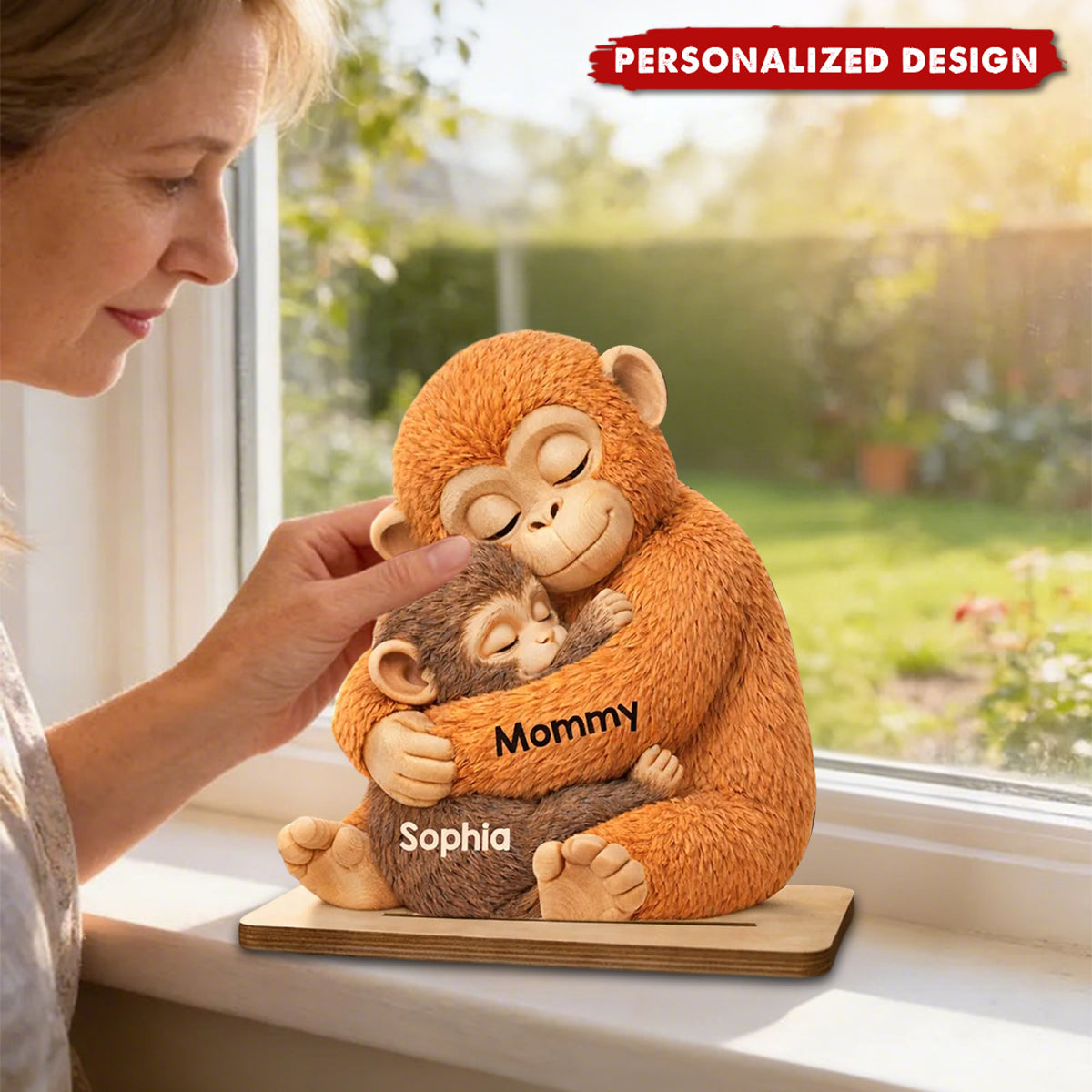 Personalized Monkey Mom & Kids Hug Wooden Plaque - Mother’s Day Gift for Mom