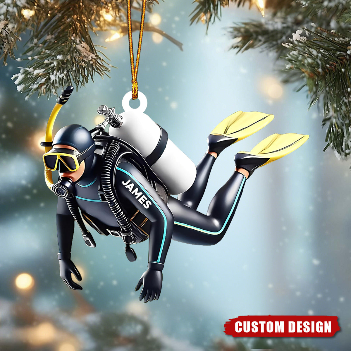 Personalized Scuba Diver Christmas Ornament – Custom Name Diving Gift for Ocean Lovers