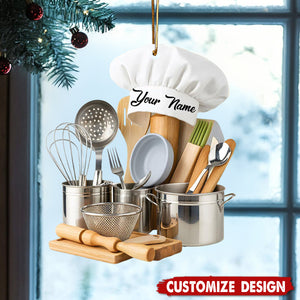 Personalized Chef Ornament – Custom Name Cooking Tools Christmas Decor