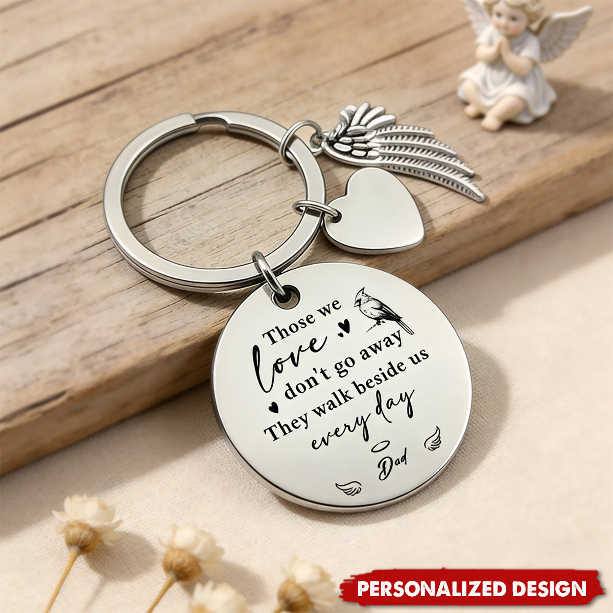 Personalized Memorial Photo Keychain – Angel Wing Remembrance Gift
