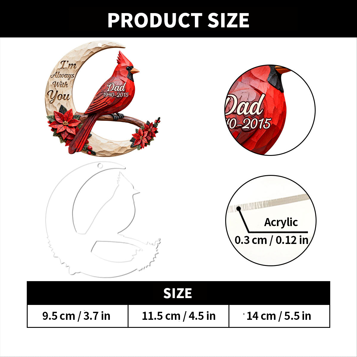 Personalized Cardinal Memorial Ornament – “I’m Always With You”