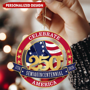 1776-2026 America 250th Semiquincentennial Flag Ornament - Custom Name