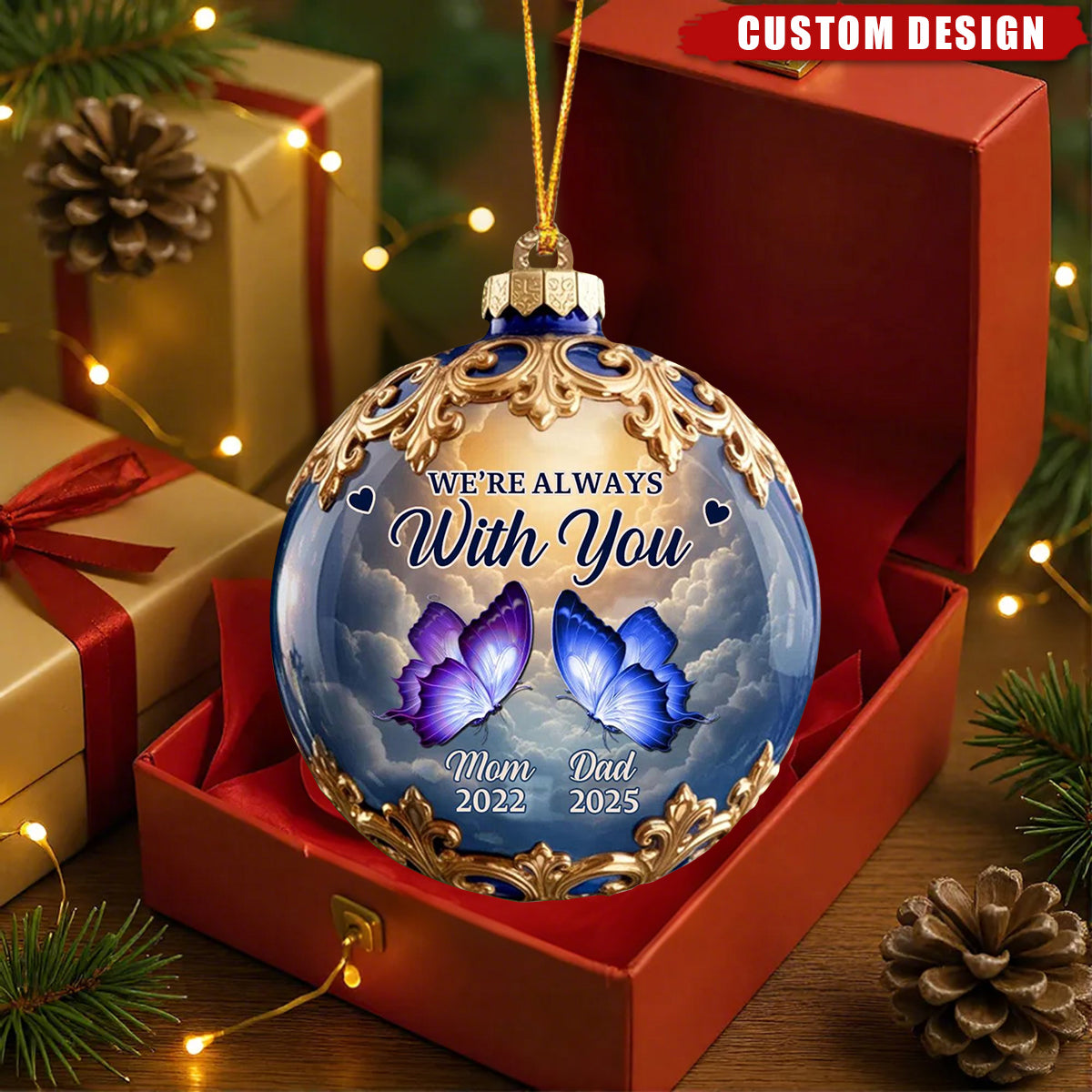 Personalized Memorial Butterfly Ornament – “We’re Always With You”