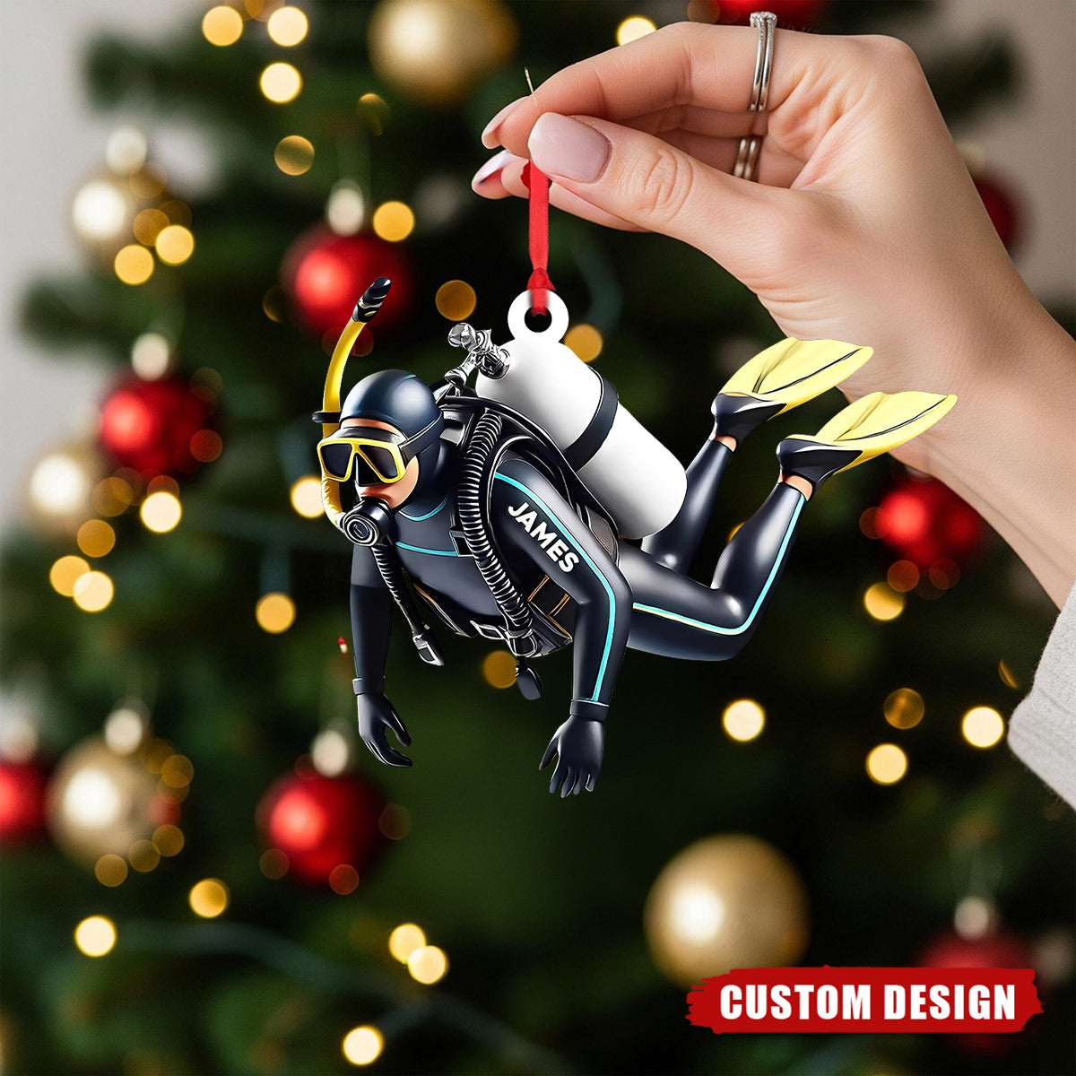 Personalized Scuba Diver Christmas Ornament – Custom Name Diving Gift for Ocean Lovers