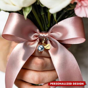Personalized Blue Pearl Heart Charm Bouquet Clip - Perfect Wedding Gift