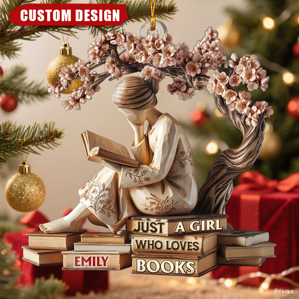 Personalized “Just A Girl Who Loves Books” Ornament – Custom Name Book Lover Gift for Readers