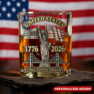Personalized US 250th Anniversary Whiskey Glass – Gift For Patriots and History Lovers
