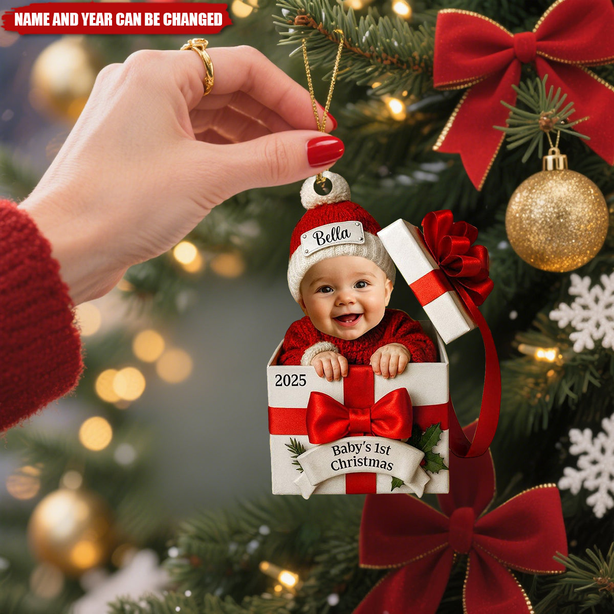 Baby’s First Christmas Gift Box Ornament - Custom Name & Year
