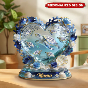 Ocean-Inspired Custom Sea Turtle Family Names Plaque – Gift for Mom, Grandma & Family