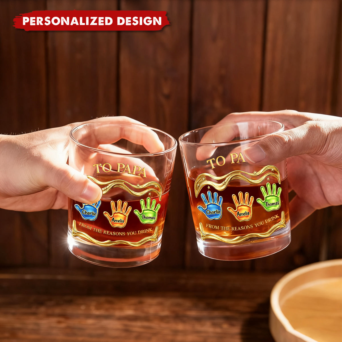 Personalized “To Papa” Whiskey Glass with Kids Handprints & Names - Father’s Day Gift