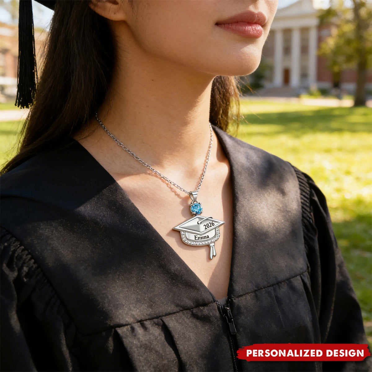 Personalized Graduation Cap Necklace - Custom Name, Year & Birthstone Keepsake