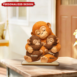 Personalized Monkey Mom & Kids Hug Wooden Plaque - Mother’s Day Gift for Mom