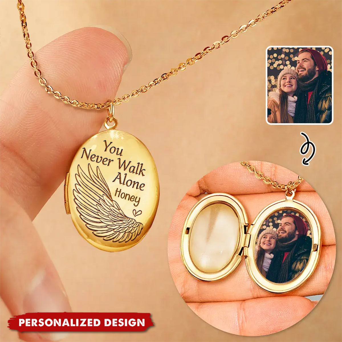 You Never Walk Alone - Personalized Photo Memorial Locket Necklace