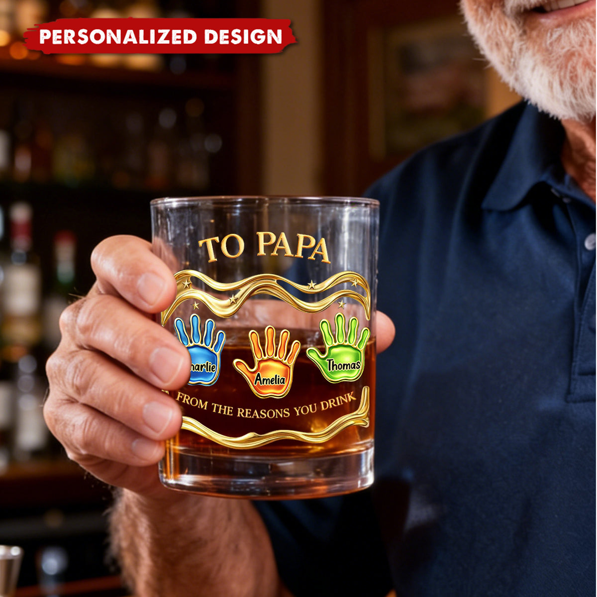 Personalized “To Papa” Whiskey Glass with Kids Handprints & Names - Father’s Day Gift