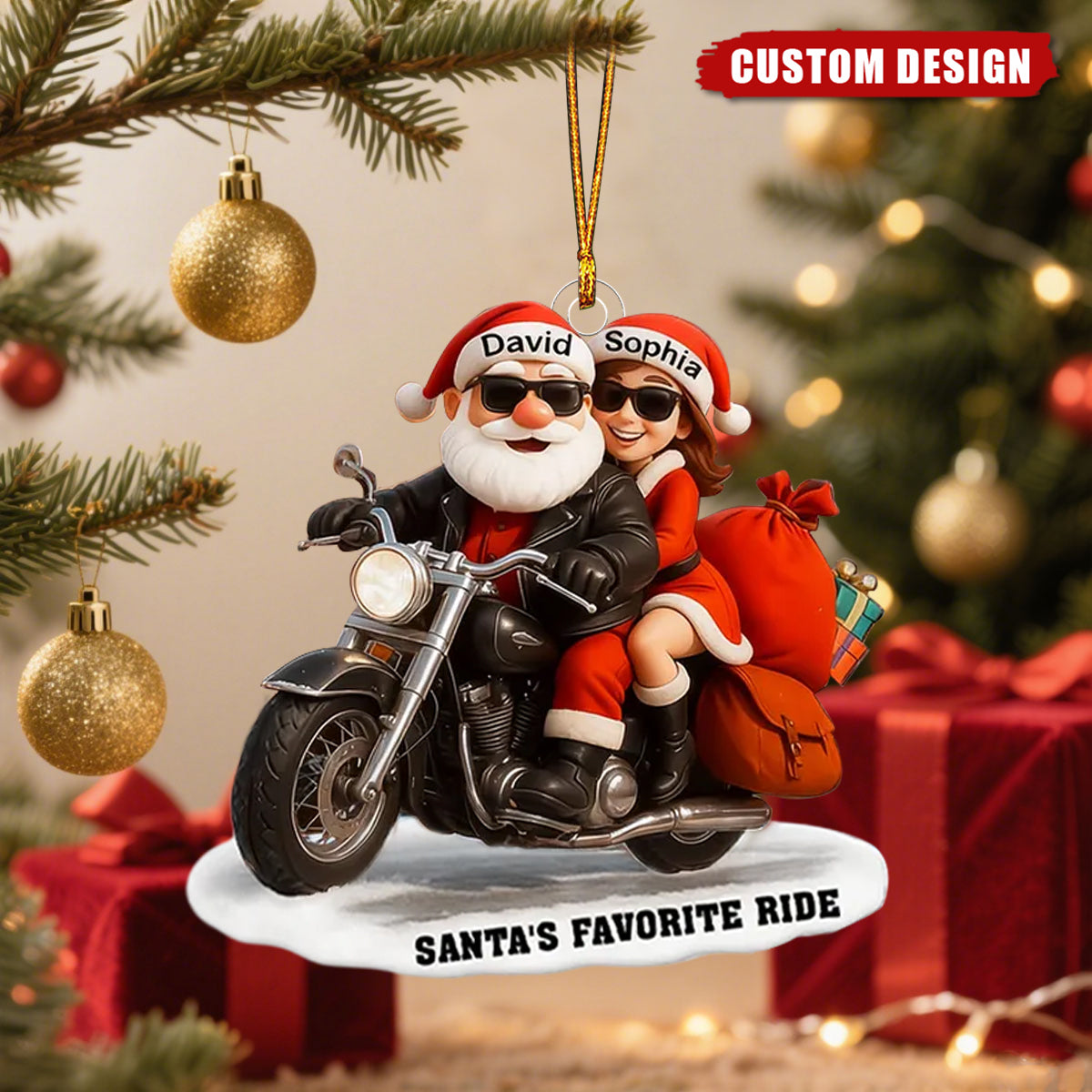 Personalized Santa Biker Couple Ornament – Custom Names Christmas Gift 2025