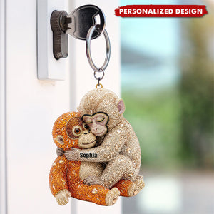 Personalized Monkey Hug Keychain – Custom Name Gift For friends, family, or kids