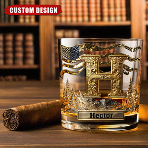 Custom Engraved Initial Whiskey Tumbler – Premium Gift for Him