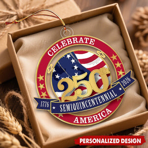1776-2026 America 250th Semiquincentennial Flag Ornament - Custom Name