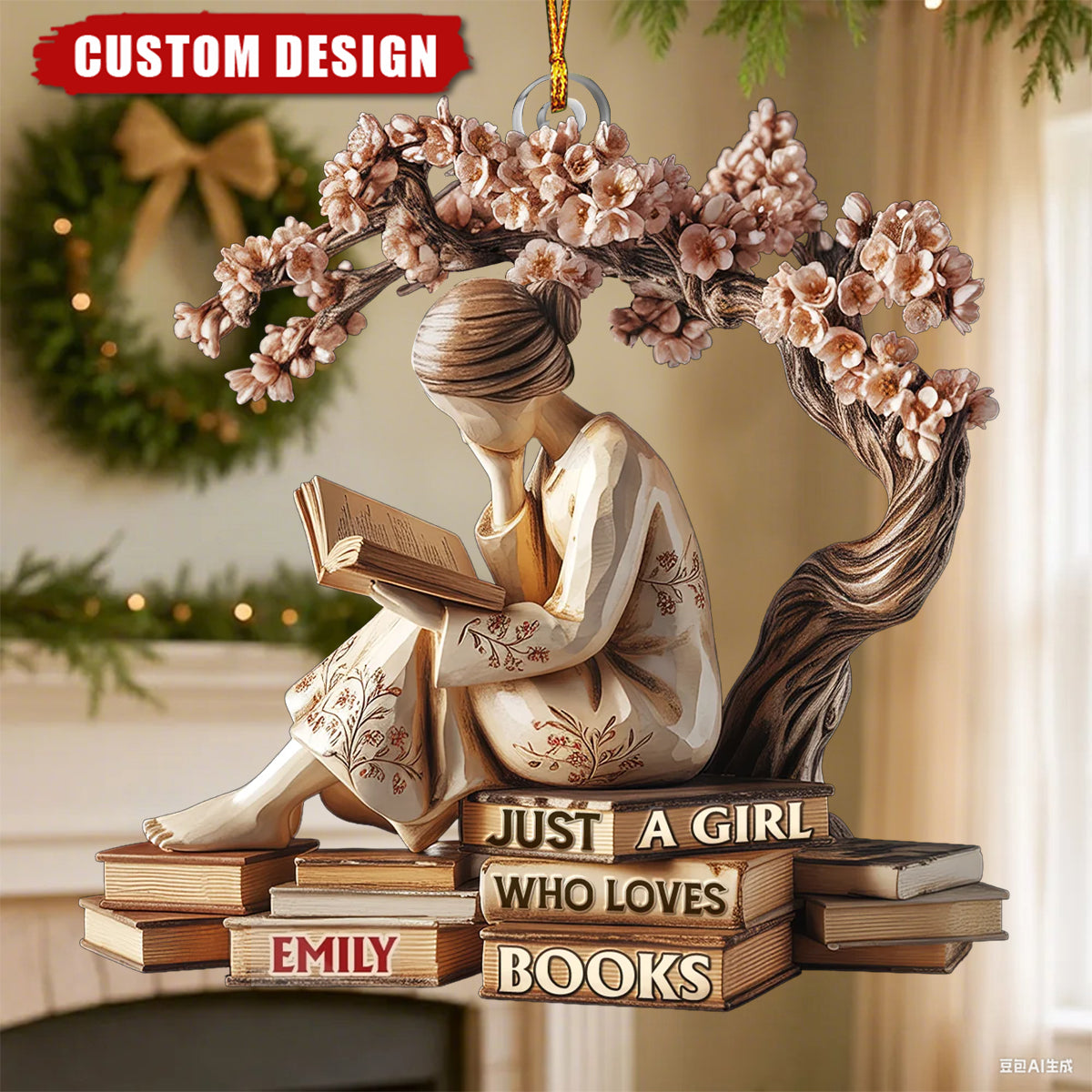 Personalized “Just A Girl Who Loves Books” Ornament – Custom Name Book Lover Gift for Readers