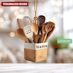 Personalized Kitchen Utensil Ornament – Custom Name Chef Gift