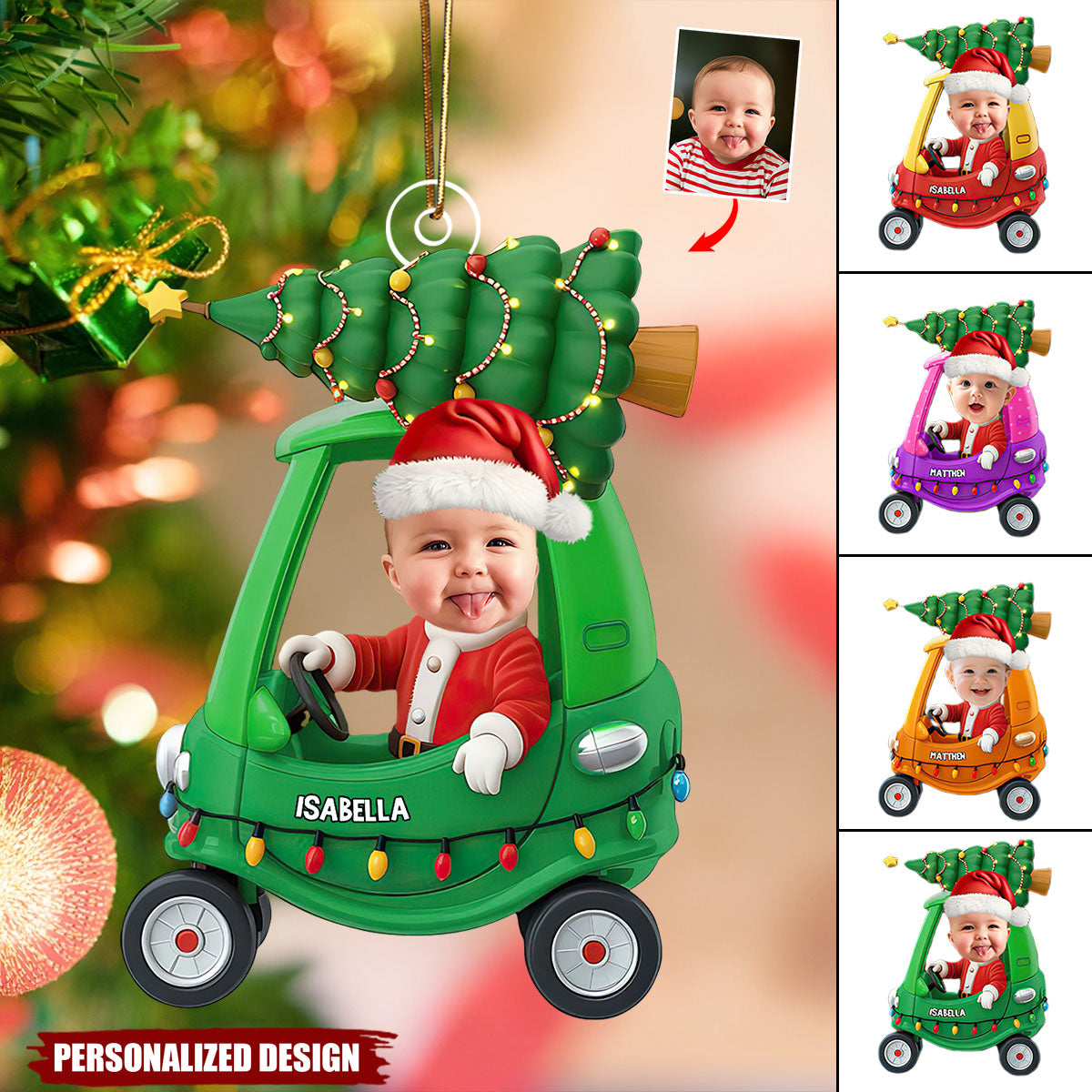 Custom Baby Christmas Car Ornament – Personalized Baby Photo & Name Keepsake