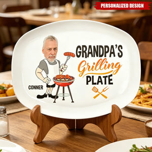 Personalized Grilling Plate, Custom Photo Cartoon BBQ Serving Platter -Gift for father，grandpa