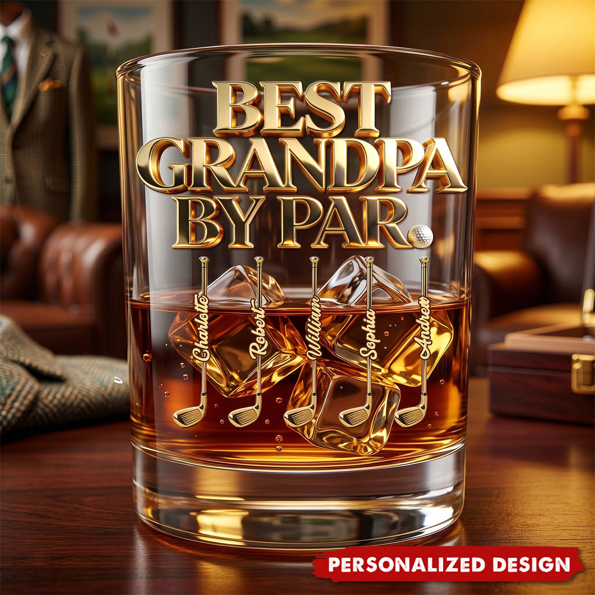 Personalized Best Dad By Par Golf Whiskey Glass - Father’s Day Golf Gift for Papa Grandpa