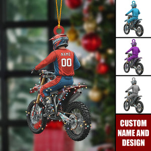 Personalized Motocross Rider Christmas Ornament – Custom Name & Number