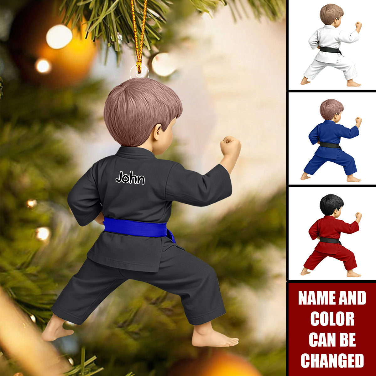 Personalized Taekwondo Christmas Ornament– Custom Name & Uniform Color