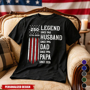 Personalized “Legend Husband Dad Papa Since” American Flag T-Shirt -Gift for Dad,Grandpa