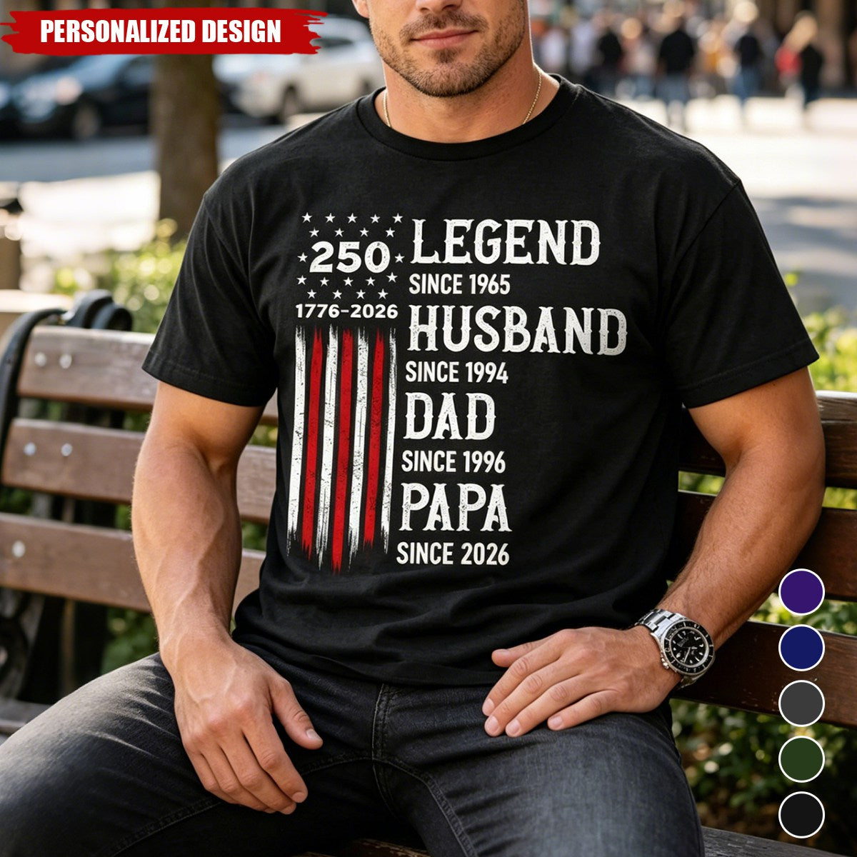 Personalized “Legend Husband Dad Papa Since” American Flag T-Shirt -Gift for Dad,Grandpa