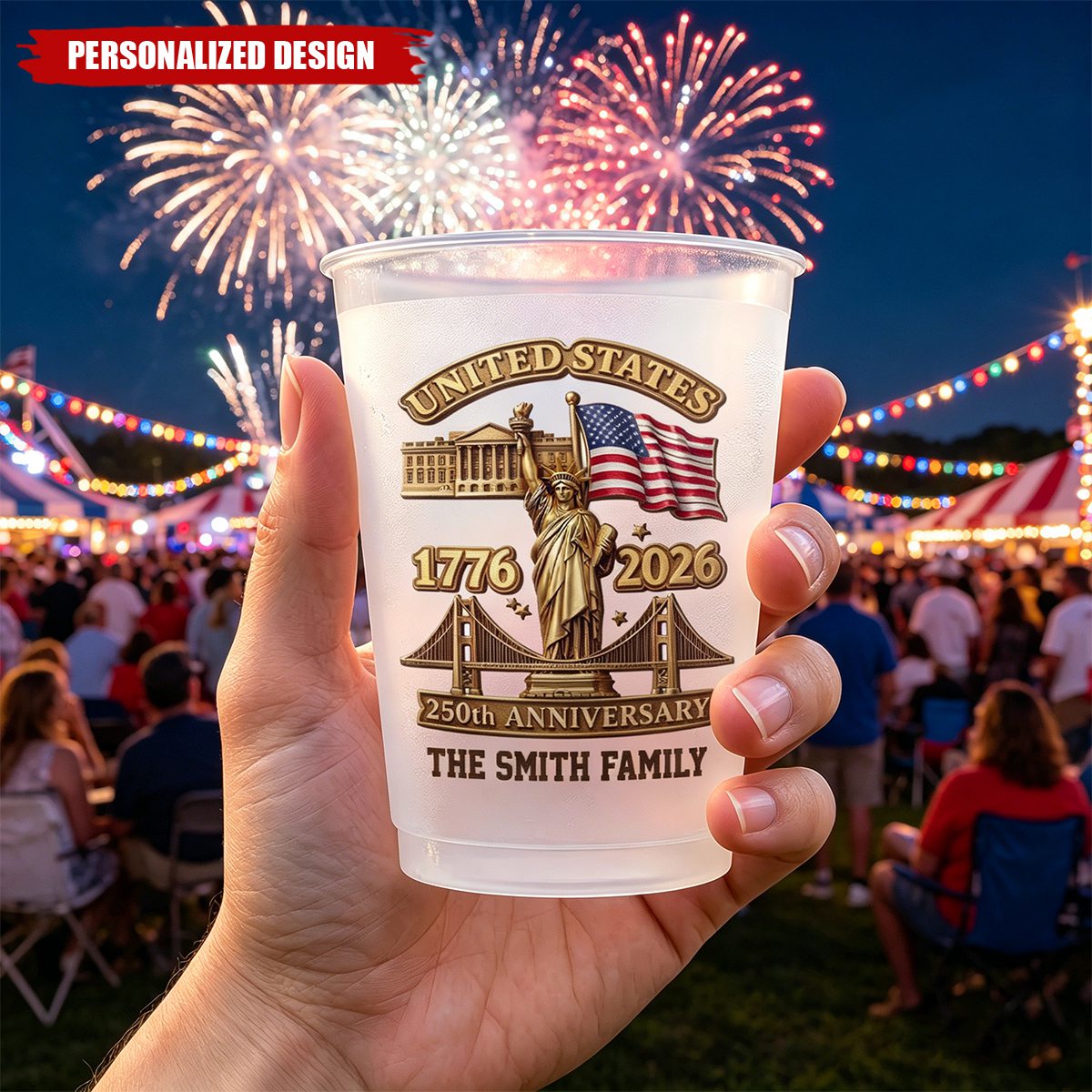 Personalized 250th Anniversary USA Cups - Custom Family Name 4th of July Gift