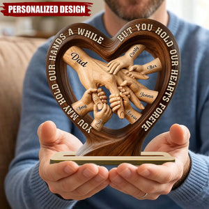 Personalized Father’s Day Dad Heart Plaque,-Custom Kids Names Hand-in-Hand