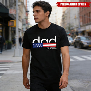 Custom Kid Name Dad Flag T-Shirt- Patriotic Father's Day Gift