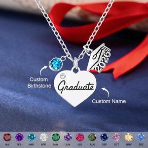 Personalized Graduation Heart Necklace - Class of 2026 Gift for Graduate
