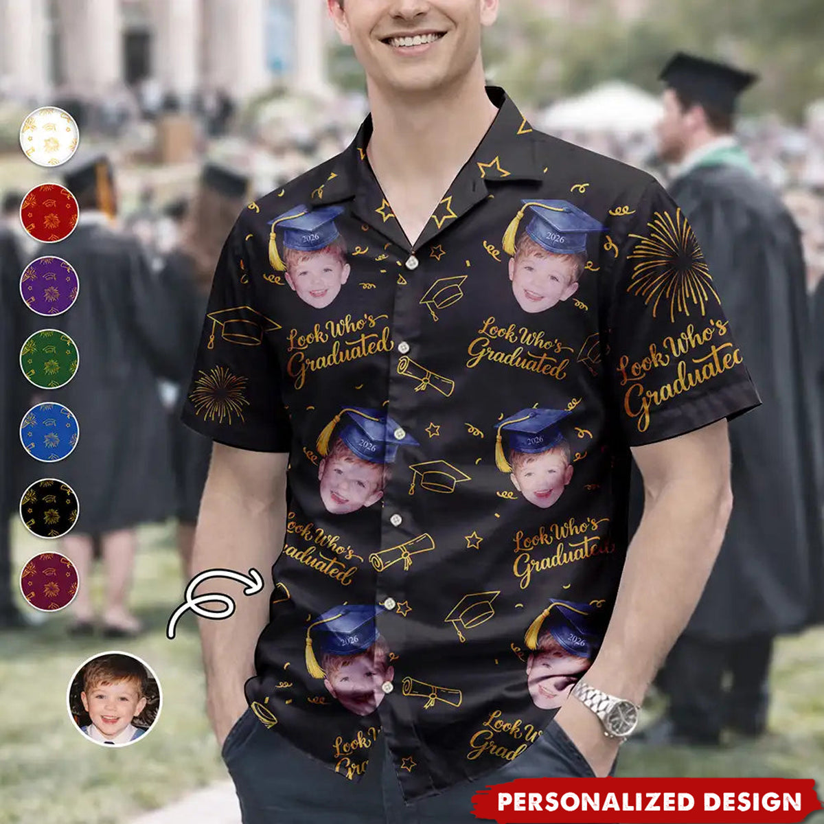 Personalized Graduation Photo Hawaiian Shirt - "Look Who's Graduated" Custom Face Print Shirt