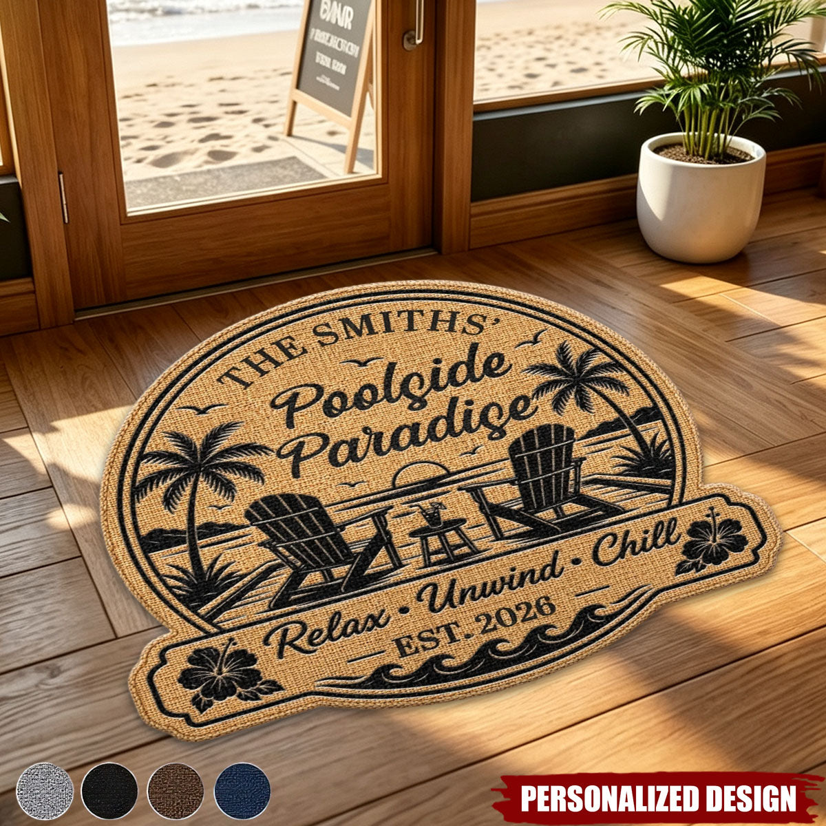 Personalized Poolside Doormat Tropical Pool Patio Welcome Mat