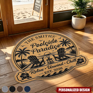 Personalized Poolside Doormat Tropical Pool Patio Welcome Mat