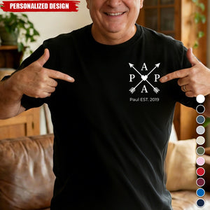 Personalized “PAPA” Arrow Heart Print T‑Shirt - Custom Dad Established Year Gift