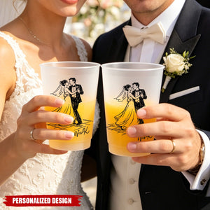 Personalized Wedding Couple Frosted Cups - Custom Couple Design and Name