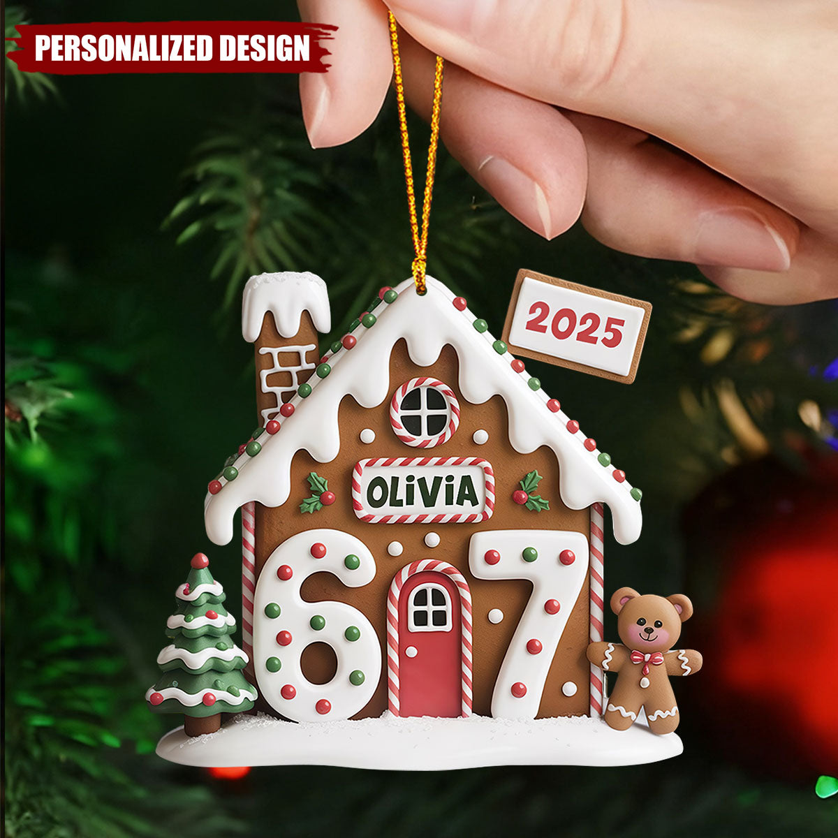 Personalized Gingerbread House Christmas Ornament – Custom Name & Year