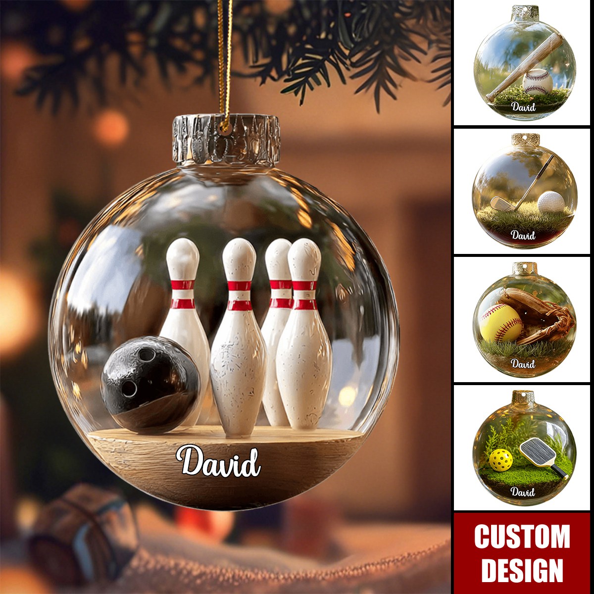 Personalized Sports Ball Glass Ornament – Custom Name Gift for Athletes & Fans