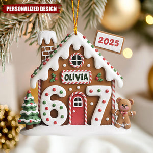 Personalized Gingerbread House Christmas Ornament – Custom Name & Year