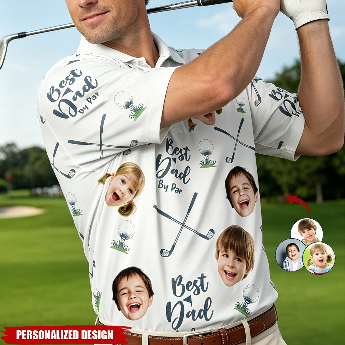 Personalized Kids Faces All‑Over Print Golf Shirt - Father’s Day Gift for Golf‑Loving Dad