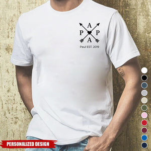 Personalized “PAPA” Arrow Heart Print T‑Shirt - Custom Dad Established Year Gift